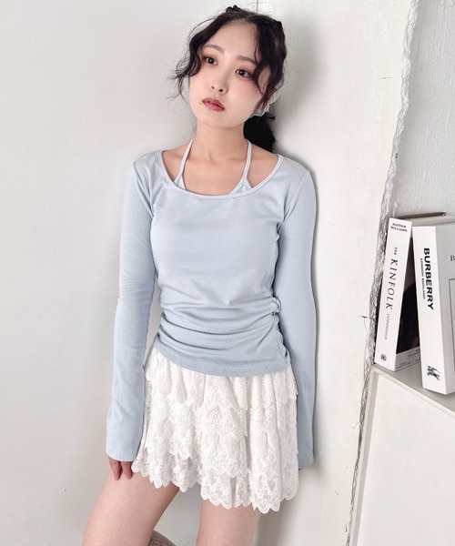 Loueme(ルエム)の「カップ付きホルターネックトップス(Tシャツ/カットソー・レディース・グレー/アイボリー/ブラック/ライトブルー/ピンク・FREE)」の6枚目の写真