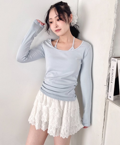 Loueme(ルエム)の「カップ付きホルターネックトップス(Tシャツ/カットソー・レディース・グレー/アイボリー/ブラック/ライトブルー/ピンク・FREE)」の7枚目の写真