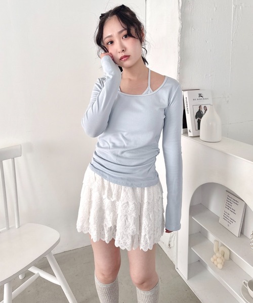 Loueme(ルエム)の「カップ付きホルターネックトップス(Tシャツ/カットソー・レディース・グレー/アイボリー/ブラック/ライトブルー/ピンク・FREE)」の10枚目の写真