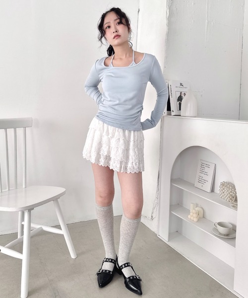 Loueme(ルエム)の「カップ付きホルターネックトップス(Tシャツ/カットソー・レディース・グレー/アイボリー/ブラック/ライトブルー/ピンク・FREE)」の11枚目の写真