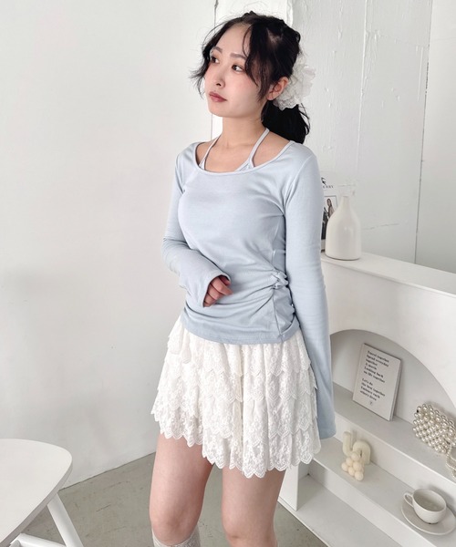 Loueme(ルエム)の「カップ付きホルターネックトップス(Tシャツ/カットソー・レディース・グレー/アイボリー/ブラック/ライトブルー/ピンク・FREE)」の9枚目の写真