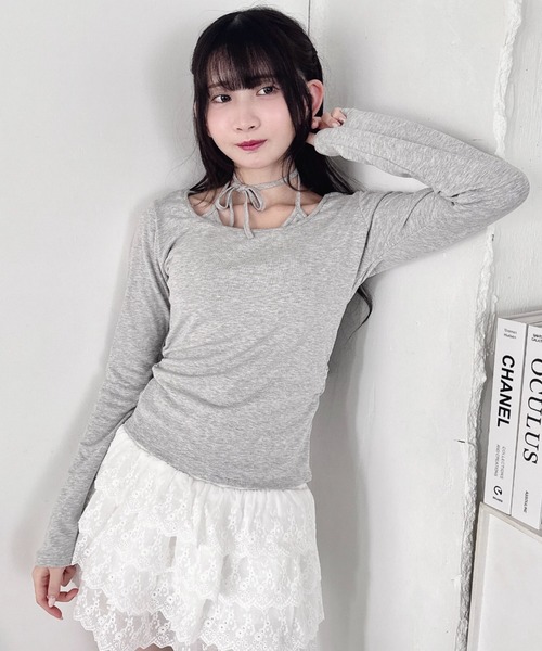 Loueme(ルエム)の「カップ付きホルターネックトップス(Tシャツ/カットソー・レディース・グレー/アイボリー/ブラック/ライトブルー/ピンク・FREE)」の22枚目の写真