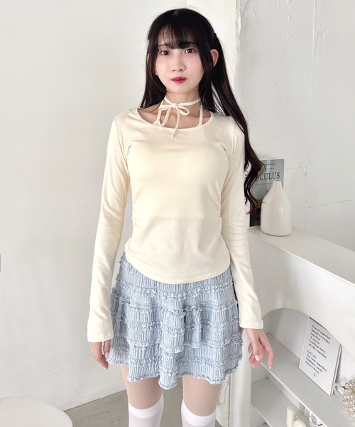 Loueme(ルエム)の「カップ付きホルターネックトップス(Tシャツ/カットソー・レディース・グレー/アイボリー/ブラック/ライトブルー/ピンク・FREE)」の14枚目の写真