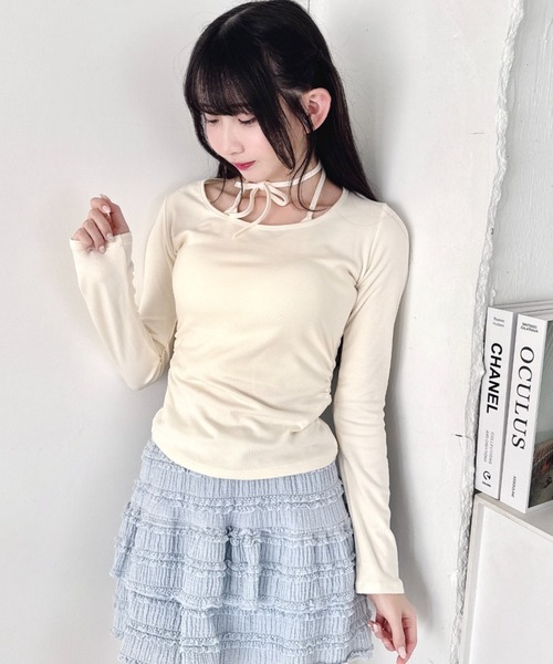 Loueme(ルエム)の「カップ付きホルターネックトップス(Tシャツ/カットソー・レディース・グレー/アイボリー/ブラック/ライトブルー/ピンク・FREE)」の12枚目の写真