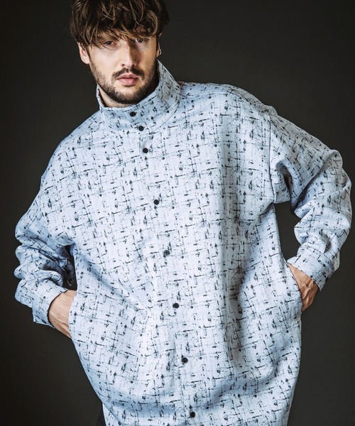 NO ID.（ノーアイディ）の「【NO ID.】High Collar Long Check Shirt / ハイ カラー ロング チェック シャツ（シャツ/ブラウス・メンズ・グレー/ブラック・ONE SIZE）」の2枚目の写真
