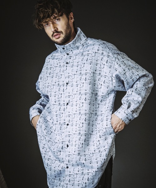 NO ID.（ノーアイディ）の「【NO ID.】High Collar Long Check Shirt / ハイ カラー ロング チェック シャツ（シャツ/ブラウス・メンズ・グレー/ブラック・ONE SIZE）」の9枚目の写真