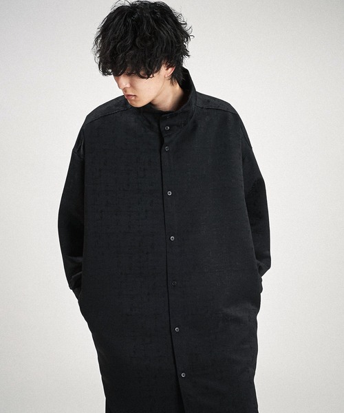 NO ID.（ノーアイディ）の「【NO ID.】High Collar Long Check Shirt / ハイ カラー ロング チェック シャツ（シャツ/ブラウス・メンズ・グレー/ブラック・ONE SIZE）」の3枚目の写真