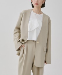 hunch（ハンチ）の「ポリレーヨン バックスリット ノーカラージャケット（ノーカラージャケット）」