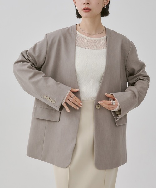 うっちーページ ポリレーヨン バックスリット ノーカラージャケット（ノーカラー