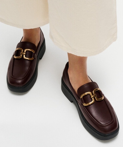 F-LUMA SQUARE-CHAIN LEATHER DEMI-WEDGE LOAFERS / F-LUMA スクエア