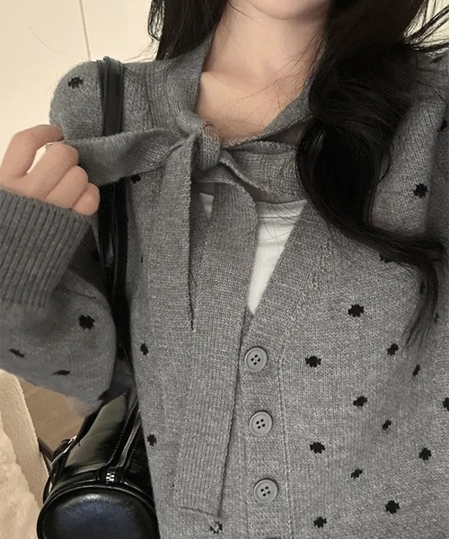 SpRay（スプレイ）の「ドットリボンカーディガン（カーディガン/ボレロ・レディース・グレー/オフホワイト/ブラック・FREE）」の6枚目の写真