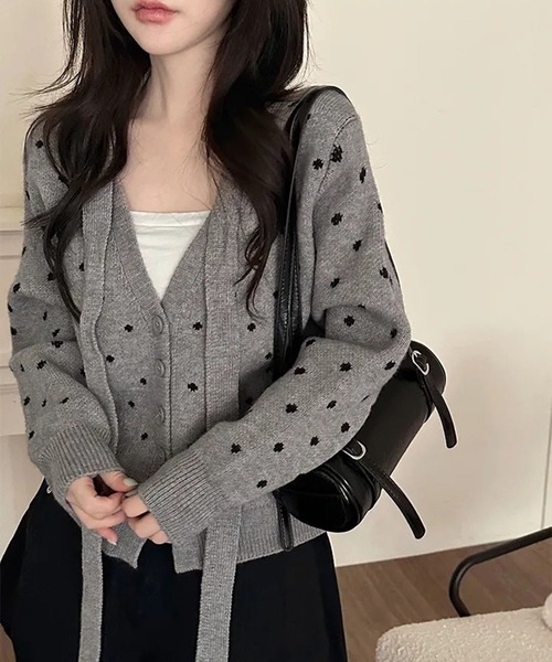 SpRay（スプレイ）の「ドットリボンカーディガン（カーディガン/ボレロ・レディース・グレー/オフホワイト/ブラック・FREE）」の7枚目の写真