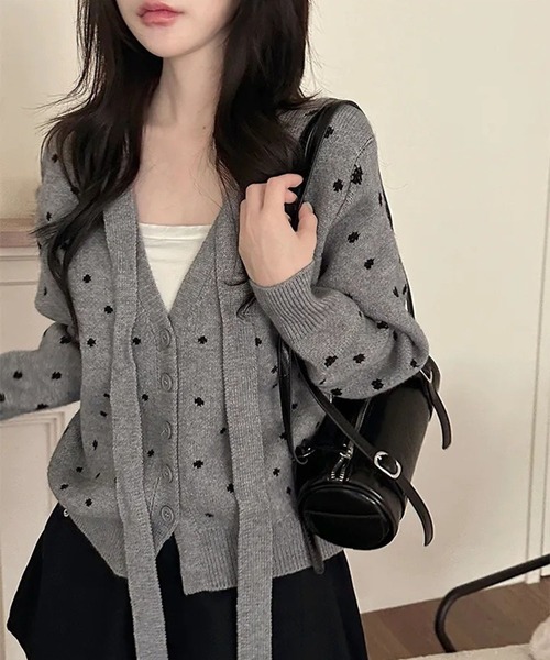 SpRay（スプレイ）の「ドットリボンカーディガン（カーディガン/ボレロ・レディース・グレー/オフホワイト/ブラック・FREE）」の8枚目の写真