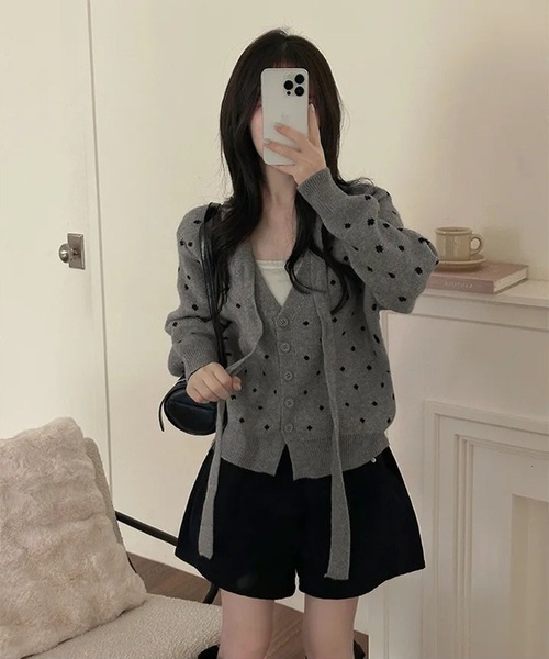 SpRay（スプレイ）の「ドットリボンカーディガン（カーディガン/ボレロ・レディース・グレー/オフホワイト/ブラック・FREE）」の9枚目の写真