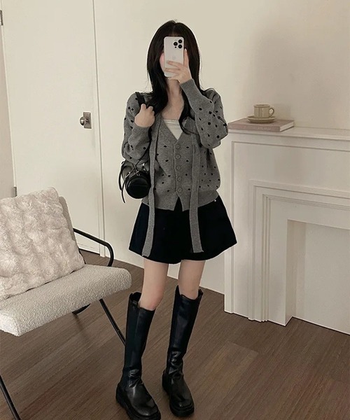 SpRay（スプレイ）の「ドットリボンカーディガン（カーディガン/ボレロ・レディース・グレー/オフホワイト/ブラック・FREE）」の10枚目の写真