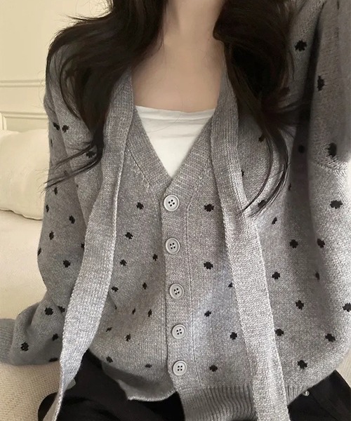SpRay（スプレイ）の「ドットリボンカーディガン（カーディガン/ボレロ・レディース・グレー/オフホワイト/ブラック・FREE）」の11枚目の写真