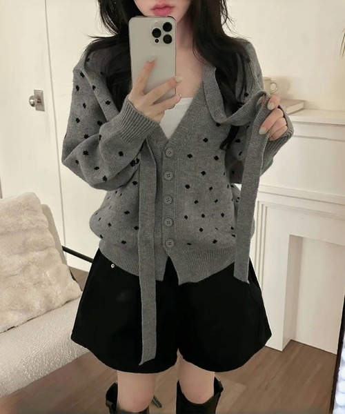 SpRay（スプレイ）の「ドットリボンカーディガン（カーディガン/ボレロ・レディース・グレー/オフホワイト/ブラック・FREE）」の12枚目の写真