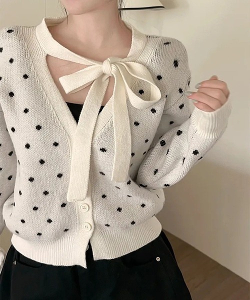 SpRay（スプレイ）の「ドットリボンカーディガン（カーディガン/ボレロ・レディース・グレー/オフホワイト/ブラック・FREE）」の14枚目の写真