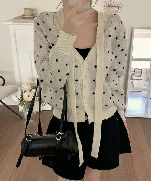 SpRay（スプレイ）の「ドットリボンカーディガン（カーディガン/ボレロ・レディース・グレー/オフホワイト/ブラック・FREE）」の15枚目の写真