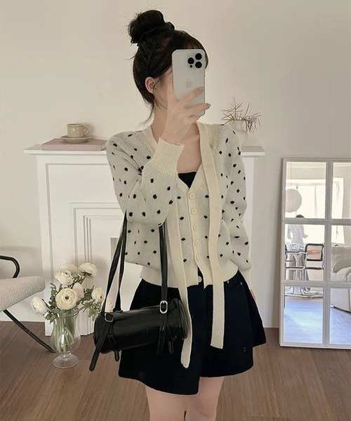 SpRay（スプレイ）の「ドットリボンカーディガン（カーディガン/ボレロ・レディース・グレー/オフホワイト/ブラック・FREE）」の16枚目の写真