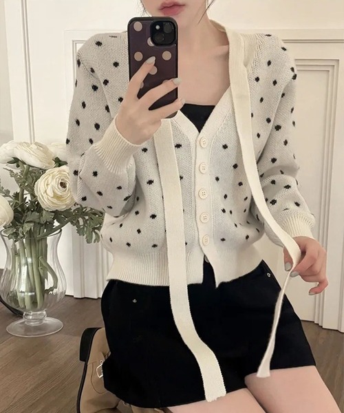 SpRay（スプレイ）の「ドットリボンカーディガン（カーディガン/ボレロ・レディース・グレー/オフホワイト/ブラック・FREE）」の17枚目の写真