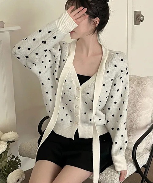 SpRay（スプレイ）の「ドットリボンカーディガン（カーディガン/ボレロ・レディース・グレー/オフホワイト/ブラック・FREE）」の18枚目の写真