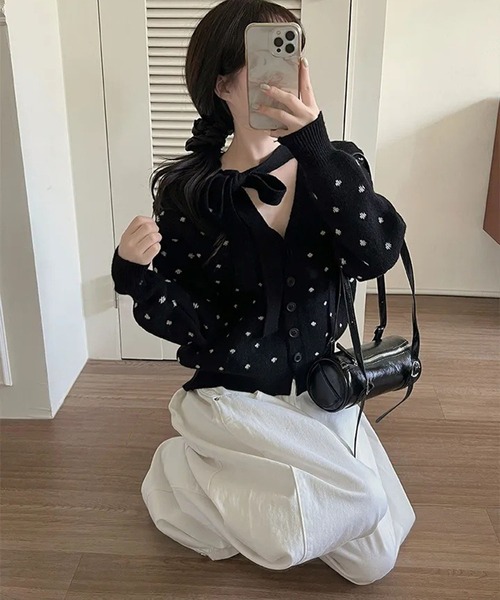 SpRay（スプレイ）の「ドットリボンカーディガン（カーディガン/ボレロ・レディース・グレー/オフホワイト/ブラック・FREE）」の19枚目の写真