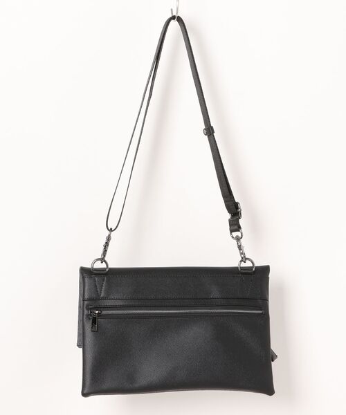 m.f.editorial(エムエフエディトリアル)の「クラッチ バッグ メンズ 鞄 2WAY ショルダー 合成皮革 コンビ 切替 杢ポリ×サフィアーノ 型押し(クラッチバッグ・メンズ・ブラック/グレー系その他2・FREE)」の4枚目の写真