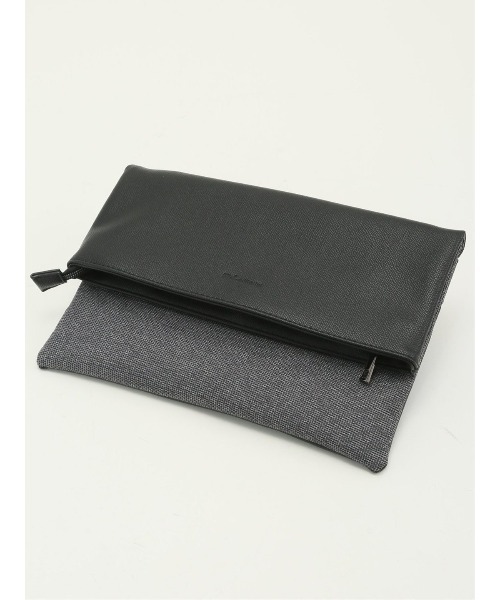 m.f.editorial(エムエフエディトリアル)の「クラッチ バッグ メンズ 鞄 2WAY ショルダー 合成皮革 コンビ 切替 杢ポリ×サフィアーノ 型押し(クラッチバッグ・メンズ・ブラック/グレー系その他2・FREE)」の2枚目の写真