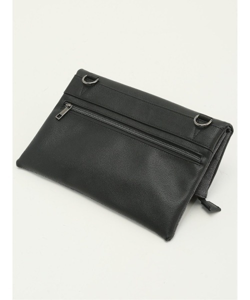 m.f.editorial(エムエフエディトリアル)の「クラッチ バッグ メンズ 鞄 2WAY ショルダー 合成皮革 コンビ 切替 杢ポリ×サフィアーノ 型押し(クラッチバッグ・メンズ・ブラック/グレー系その他2・FREE)」の5枚目の写真