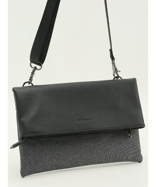 m.f.editorial(エムエフエディトリアル)の「クラッチ バッグ メンズ 鞄 2WAY ショルダー 合成皮革 コンビ 切替 杢ポリ×サフィアーノ 型押し(クラッチバッグ・メンズ・ブラック/グレー系その他2・FREE)」の7枚目の写真