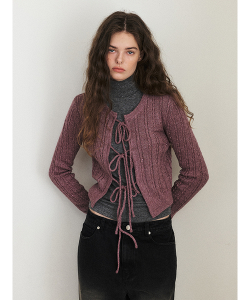 ETMON(エトモン)の「Cable Ribbon Knit Cardigan, Purple(カーディガン/ボレロ・レディース・その他・FREE)」の1枚目の写真