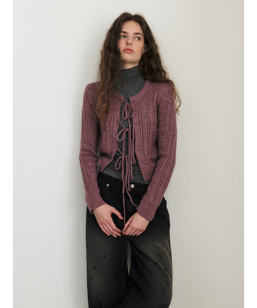 ETMON(エトモン)の「Cable Ribbon Knit Cardigan, Purple(カーディガン/ボレロ・レディース・その他・FREE)」の4枚目の写真