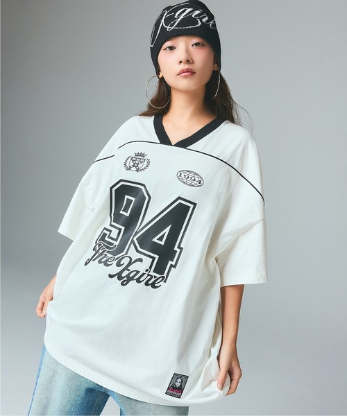 X-girl（エックスガール）の「FACE LABEL NUMBER BIG TEE DRESS（ワンピース・レディース・ブルー/ブラック/ホワイト・S/M）」の2枚目の写真
