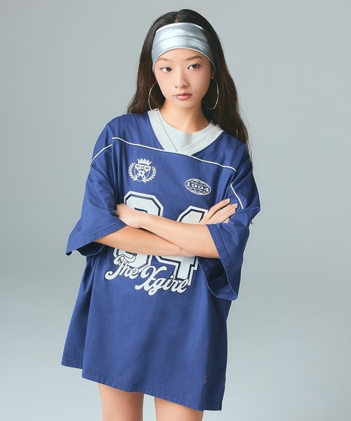 X-girl（エックスガール）の「FACE LABEL NUMBER BIG TEE DRESS（ワンピース・レディース・ブルー/ブラック/ホワイト・S/M）」の11枚目の写真