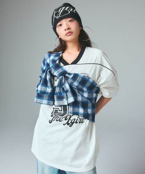 X-girl（エックスガール）の「FACE LABEL NUMBER BIG TEE DRESS（ワンピース・レディース・ブルー/ブラック/ホワイト・S/M）」の13枚目の写真