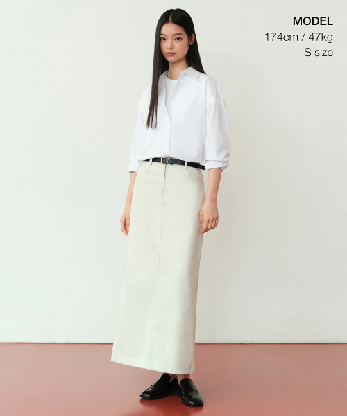 MUSINSA STANDARD WOMAN（ムシンサスタンダードウーマン）の「ウィメンズ CP マキシスカート [ダスティクリーム]（スカート・レディース・その他・LARGE/MEDIUM/SMALL/X-SMALL）」の2枚目の写真