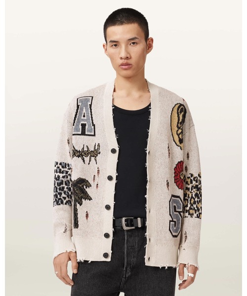 ALLSAINTS(オールセインツ)の「FOXX JACQUARD OVERSIZED CARDIGAN| FOXX ジャカード オーバーサイズ カーディガン(カーディガン/ボレロ・メンズ・ホワイト系その他・XS/S/M/L)」の1枚目の写真