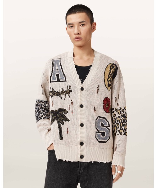ALLSAINTS(オールセインツ)の「FOXX JACQUARD OVERSIZED CARDIGAN| FOXX ジャカード オーバーサイズ カーディガン(カーディガン/ボレロ・メンズ・ホワイト系その他・XS/S/M/L)」の7枚目の写真