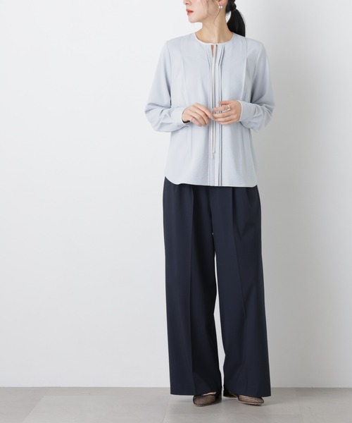 NANO universe(ナノユニバース)の「トロストレッチ2タックワイドパンツ(セットアップ可)(スラックス・レディース・その他1/ダークネイビー・M/S)」の2枚目の写真