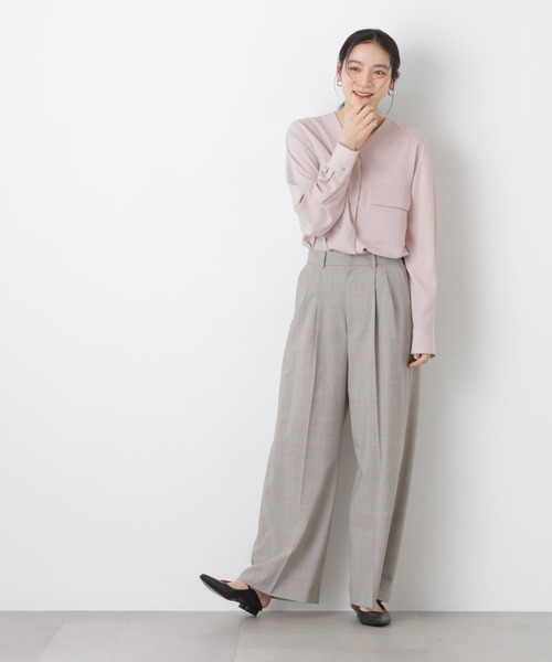 NANO universe(ナノユニバース)の「トロストレッチ2タックワイドパンツ(セットアップ可)(スラックス・レディース・その他1/ダークネイビー・M/S)」の18枚目の写真