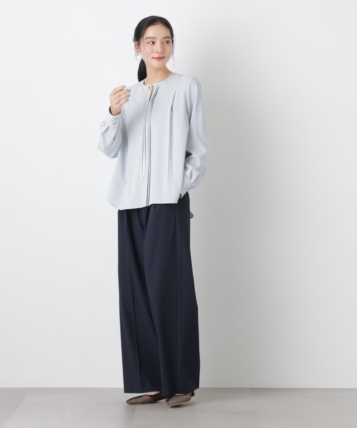 NANO universe(ナノユニバース)の「トロストレッチ2タックワイドパンツ(セットアップ可)(スラックス・レディース・その他1/ダークネイビー・M/S)」の3枚目の写真