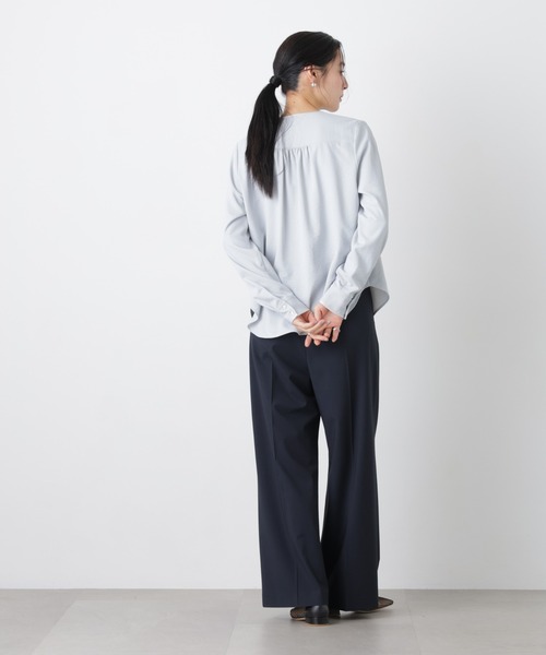 NANO universe(ナノユニバース)の「トロストレッチ2タックワイドパンツ(セットアップ可)(スラックス・レディース・その他1/ダークネイビー・M/S)」の4枚目の写真