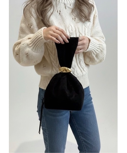 SALTMINT（ソルトミント）の「アクセントポイントワンハンドルギャザーバッグ　スエード（ハンドバッグ・レディース・ブラウン/ブラック/カーキ・FREE）」の6枚目の写真