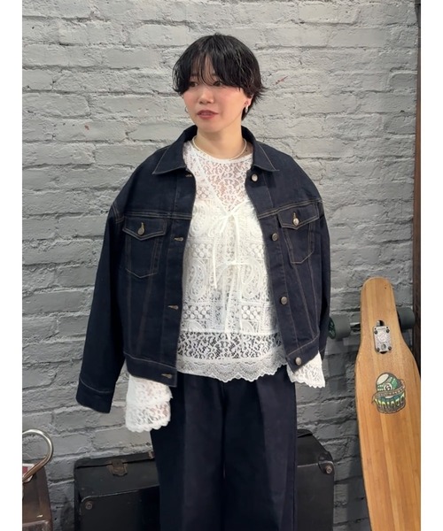 Te chichi(テチチ)の「デニムジャケット《2026 spring catalog item》(ノーカラージャケット・レディース・ネイビー/ブルー・F)」の3枚目の写真