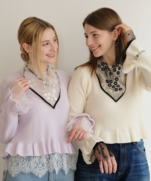 ZAKKA-BOX(ザッカボックス)の「クラッシーレースラップ(バンダナ/スカーフ・レディース・ブラック/ホワイト×ブラック・FREE)」の14枚目の写真