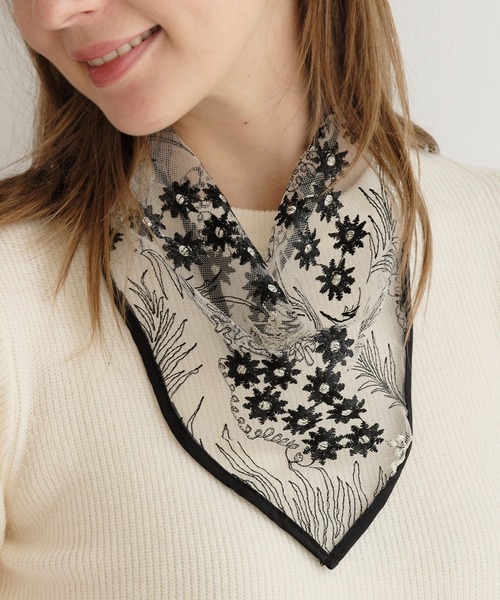 ZAKKA-BOX(ザッカボックス)の「クラッシーレースラップ(バンダナ/スカーフ・レディース・ブラック/ホワイト×ブラック・FREE)」の19枚目の写真