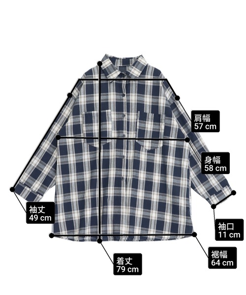 ANAP（アナップ）の「Ｗポケットオーバーサイズチェックシャツ（シャツ/ブラウス・レディース・ベージュ/ネイビー・F）」の21枚目の写真