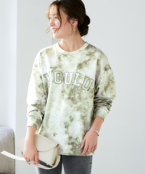 SMILE LAND(スマイルランド)の「<大きいサイズ>タイダイ風プリントアップリケプルオーバー(Tシャツ/カットソー・レディース・ピンク系/グレー系/カーキ系・L/LL/3L/4L/5L)」の1枚目の写真