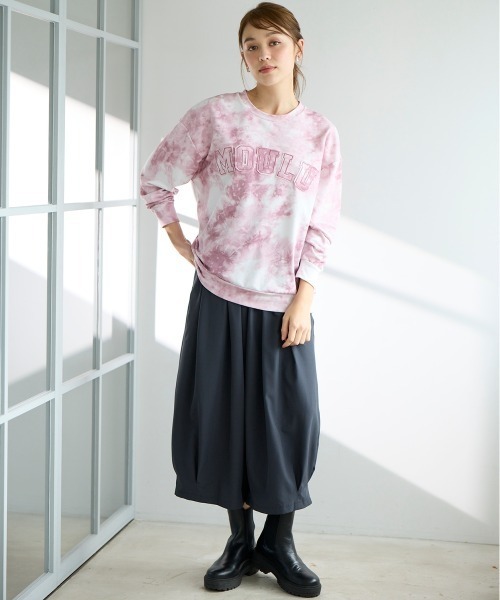 SMILE LAND(スマイルランド)の「<大きいサイズ>タイダイ風プリントアップリケプルオーバー(Tシャツ/カットソー・レディース・ピンク系/グレー系/カーキ系・L/LL/3L/4L/5L)」の4枚目の写真